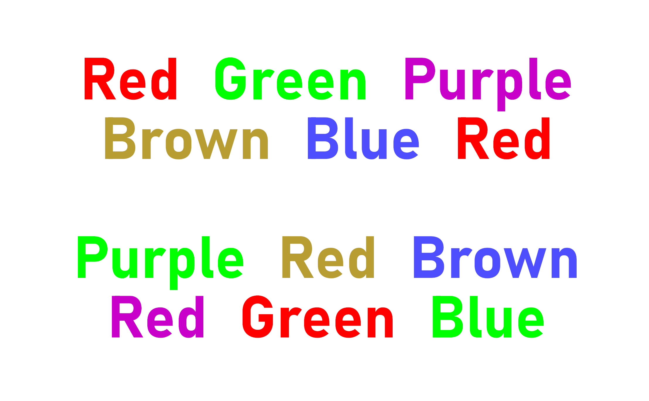 A task that demonstrates the Stroop effect.